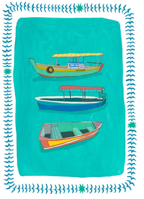 ilustracion barcos de Boipeba