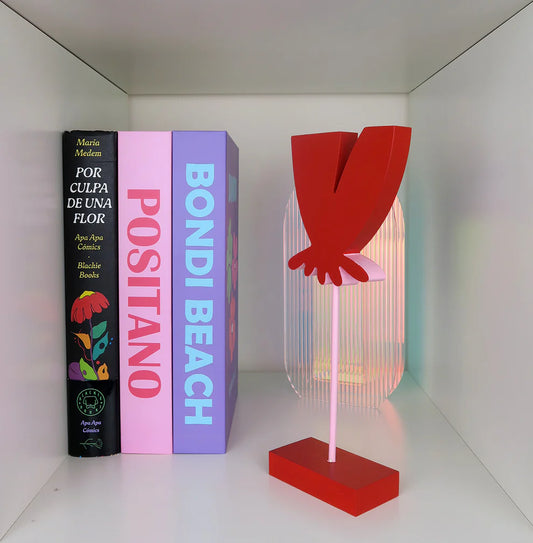 flor suspendida de madera (rojo & rosa)