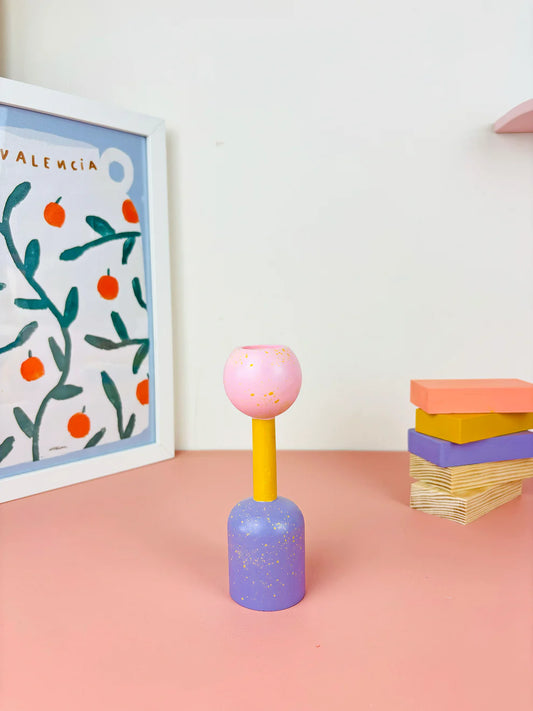 candelabro midi rosa y amarillo