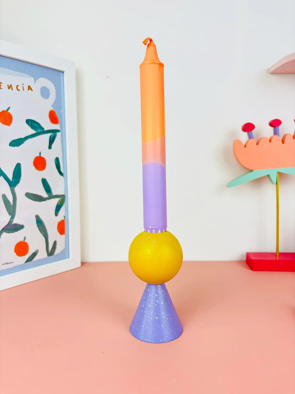 candelabro mini lila y amarillo