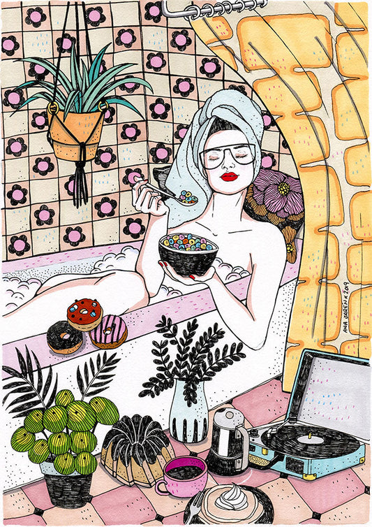 ilustración baño y cereales