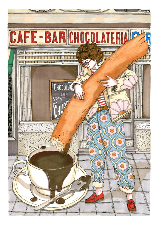 ilustración churros con chocolate