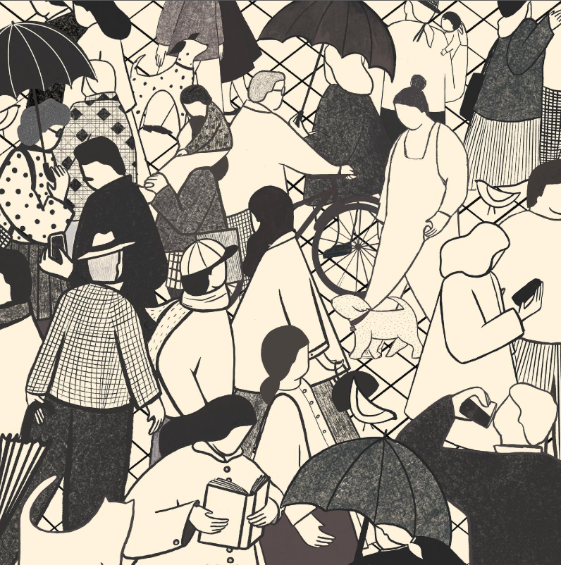 ilustracion city people monocromo