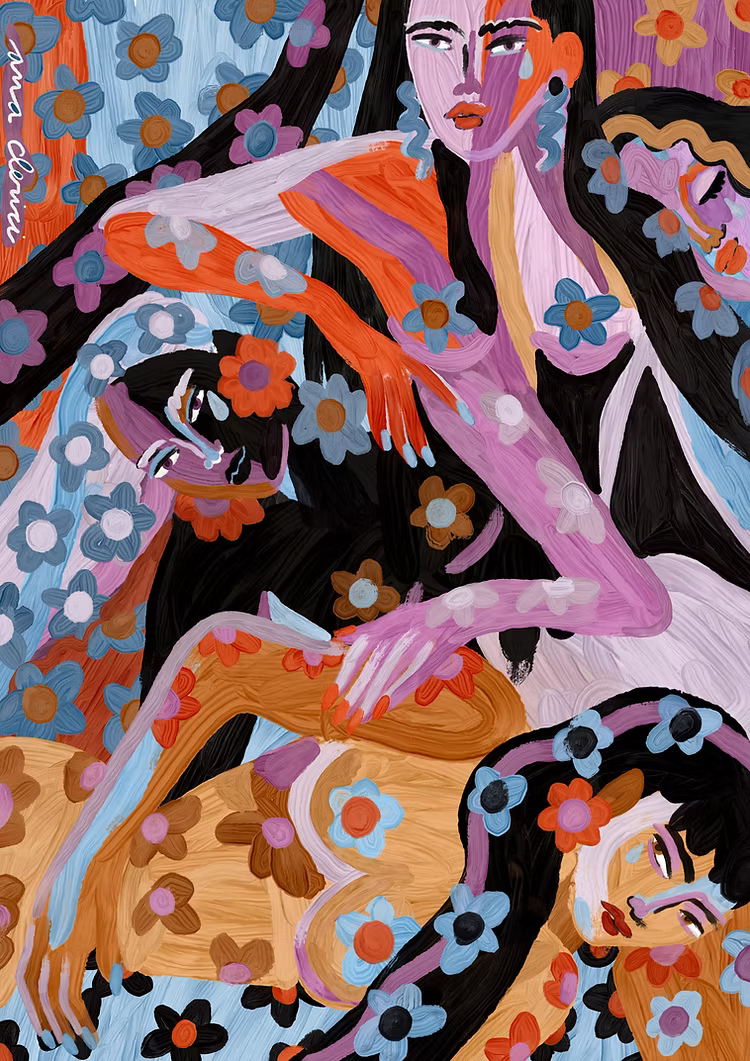 ilustración lagrimas floreadas