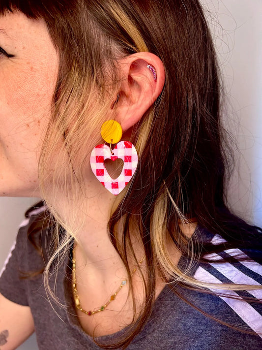 Pendientes pendientes corazon grande Vichy-smiley – JULIAHACECOSAS | Tienda de diseño Barcelona