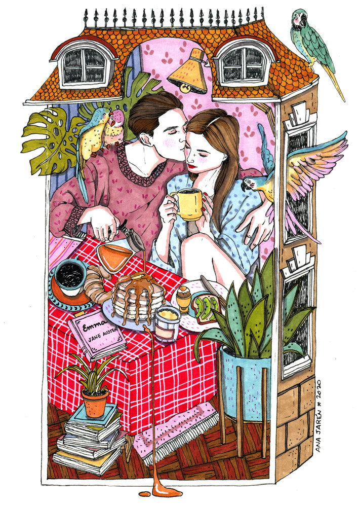 ilustración pareja y brunch