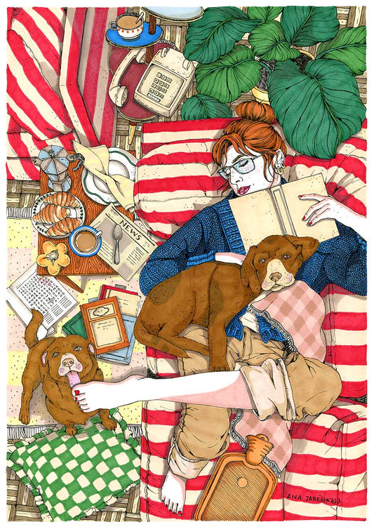 ilustración sofa y perro