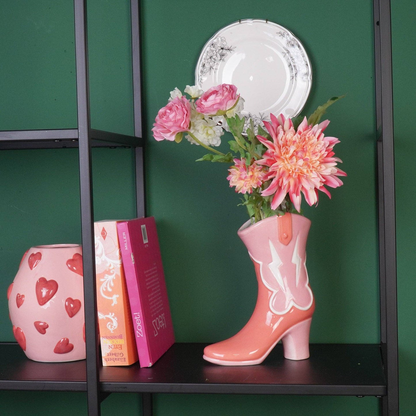 Housevitamin bv - Jarrón de flores - Jarrón bota - Cerámica - Rosa/Naranja - 16,5x10,5x26,5 cm