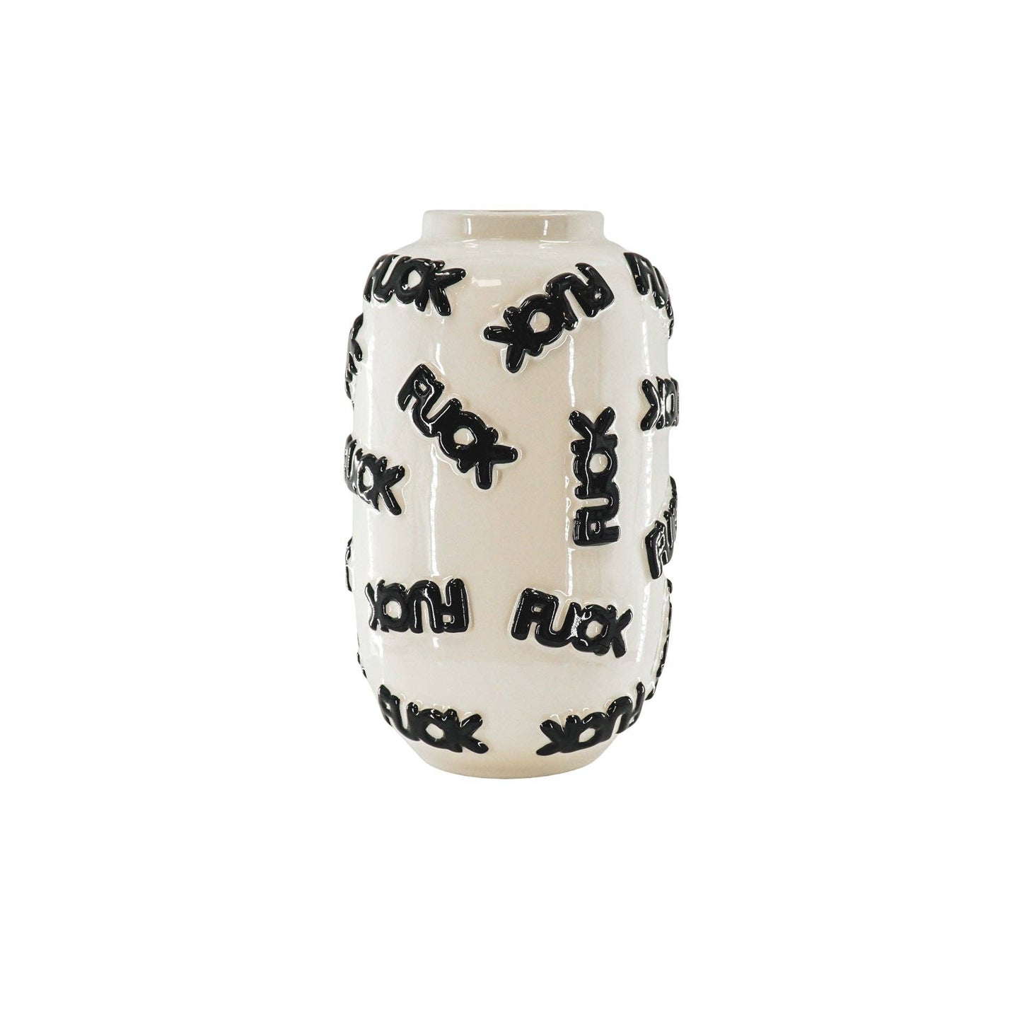 Housevitamin bv - Jarrón - 'FUCK' - Cerámica - Blanco/Negro - 17x17x27cm