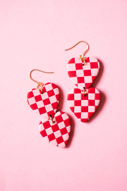 Pendientes doble corazon damero – JULIAHACECOSAS | Tienda de diseño Barcelona