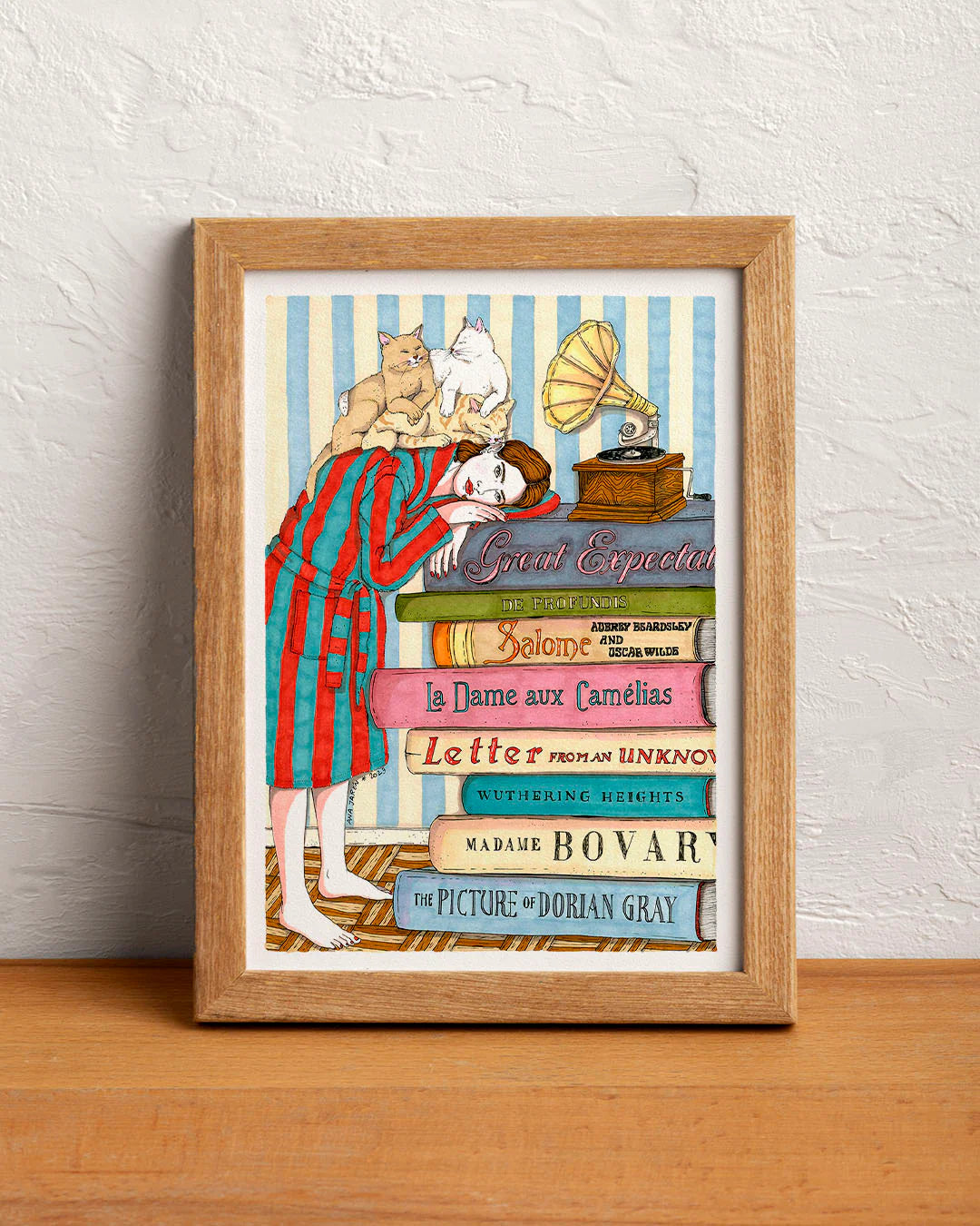 ilustración libros y gatos