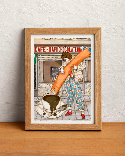 ilustración churros con chocolate