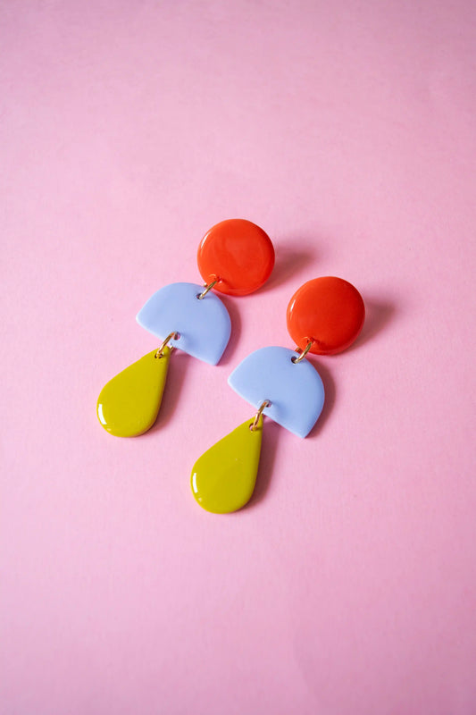 Pendientes geometrico colores amapola – JULIAHACECOSAS | Tienda de diseño Barcelona