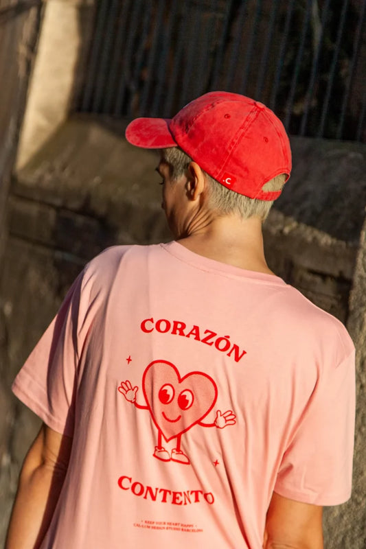 camiseta organica corazon contento (rosa pastel)