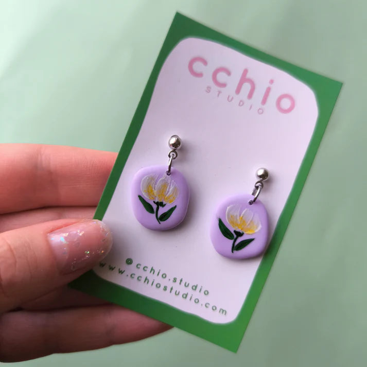 Pendientes pintados a mano for amarilla y lila
