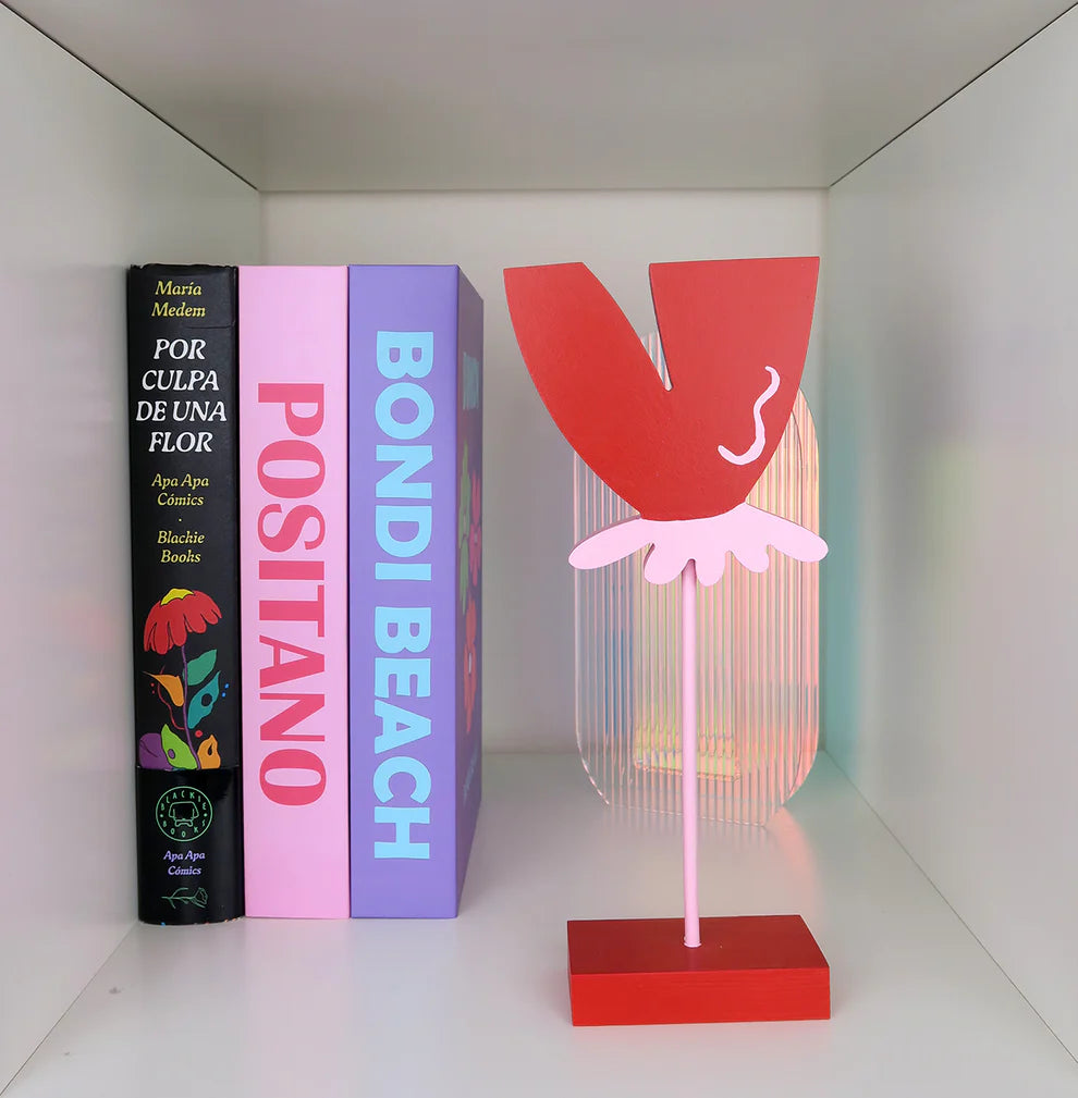 flor suspendida de madera (rojo & rosa)