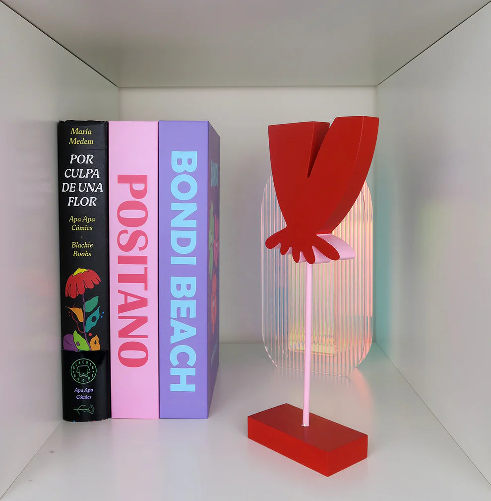 flor suspendida de madera (rojo & rosa)