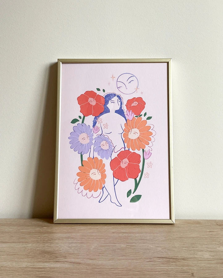 ilustración luna de flores