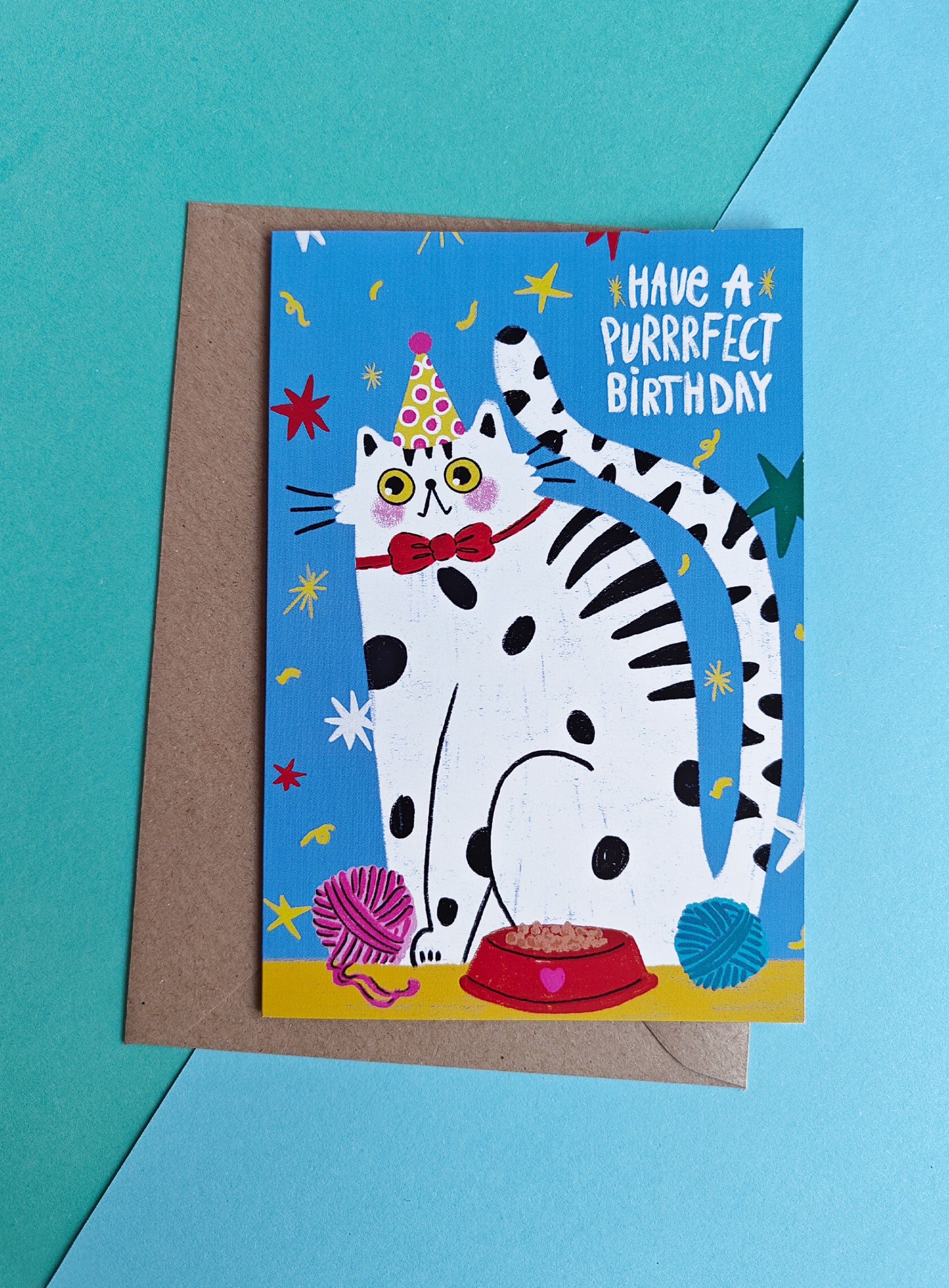 Tarjeta Purrrfect Birthday – Ilustración original de Laura Ortiz | Leopardo Leopardi Barcelona