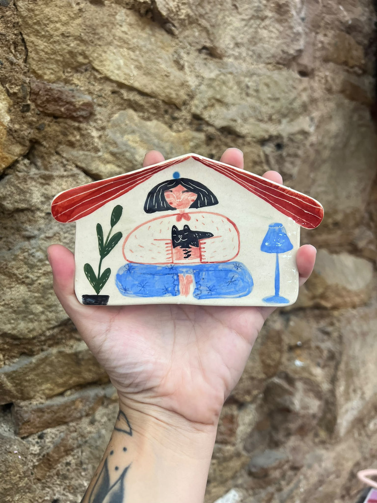 plato ceramica chica con gato