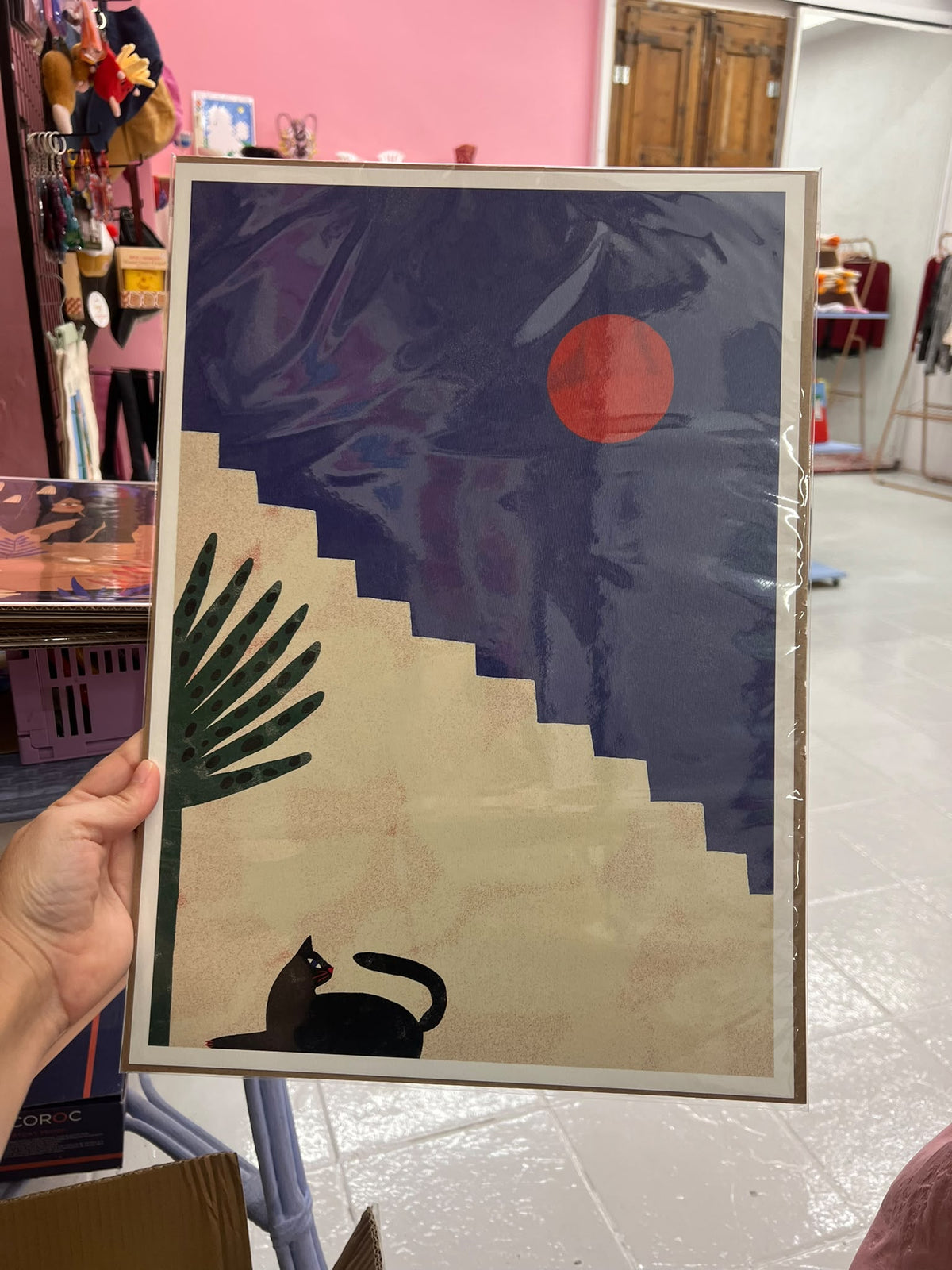 ilustracion gato y luna