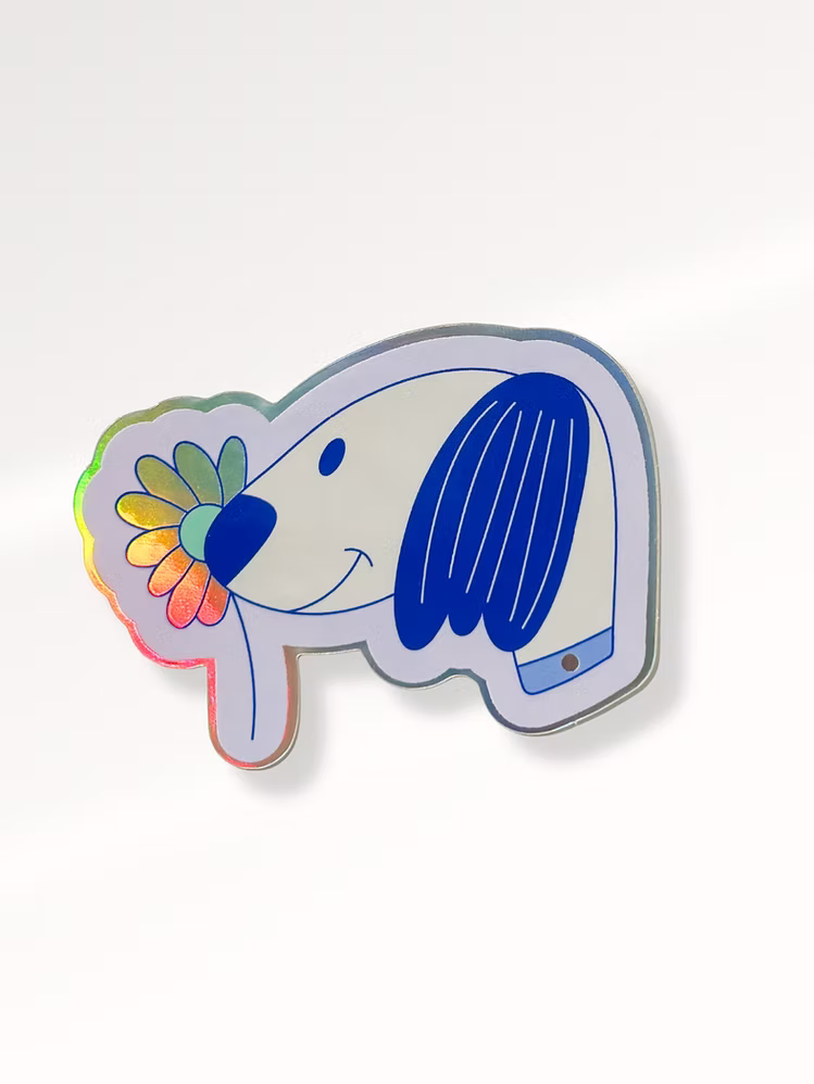 sticker dog with a flower holo