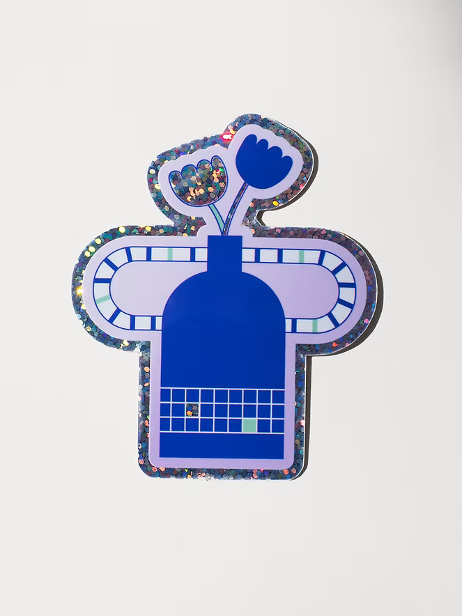 sticker blue pot glitter