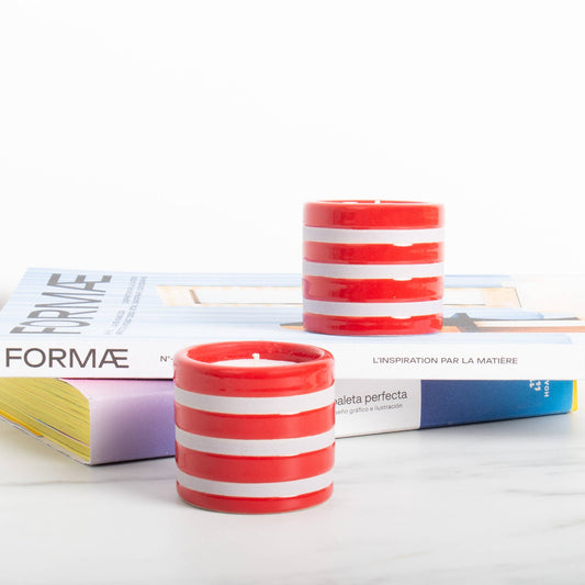 pack de 2 portavelas ceramica rojo