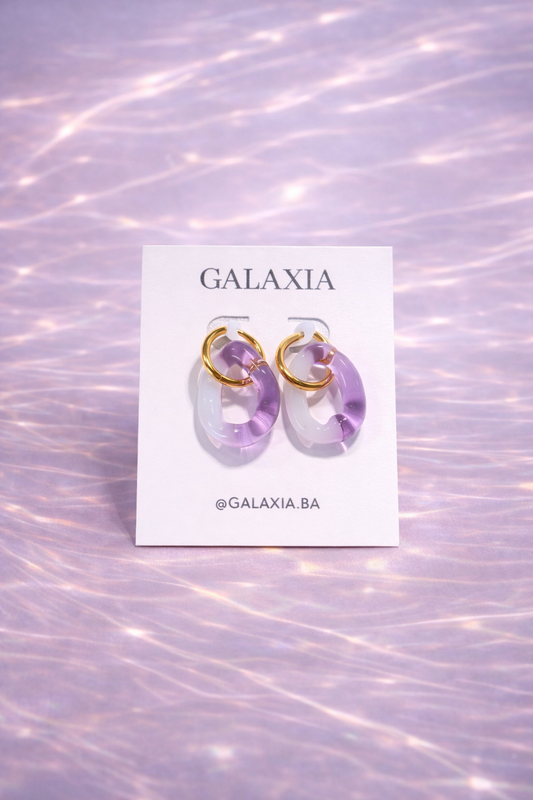 Pendiente bicolor transparente y lila