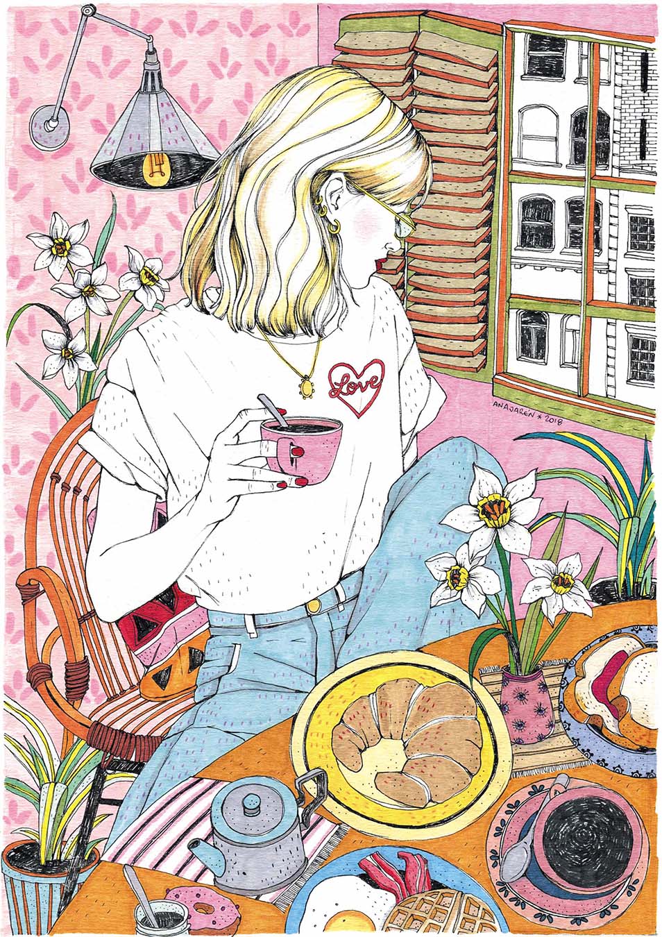 ilustración cafe en casa