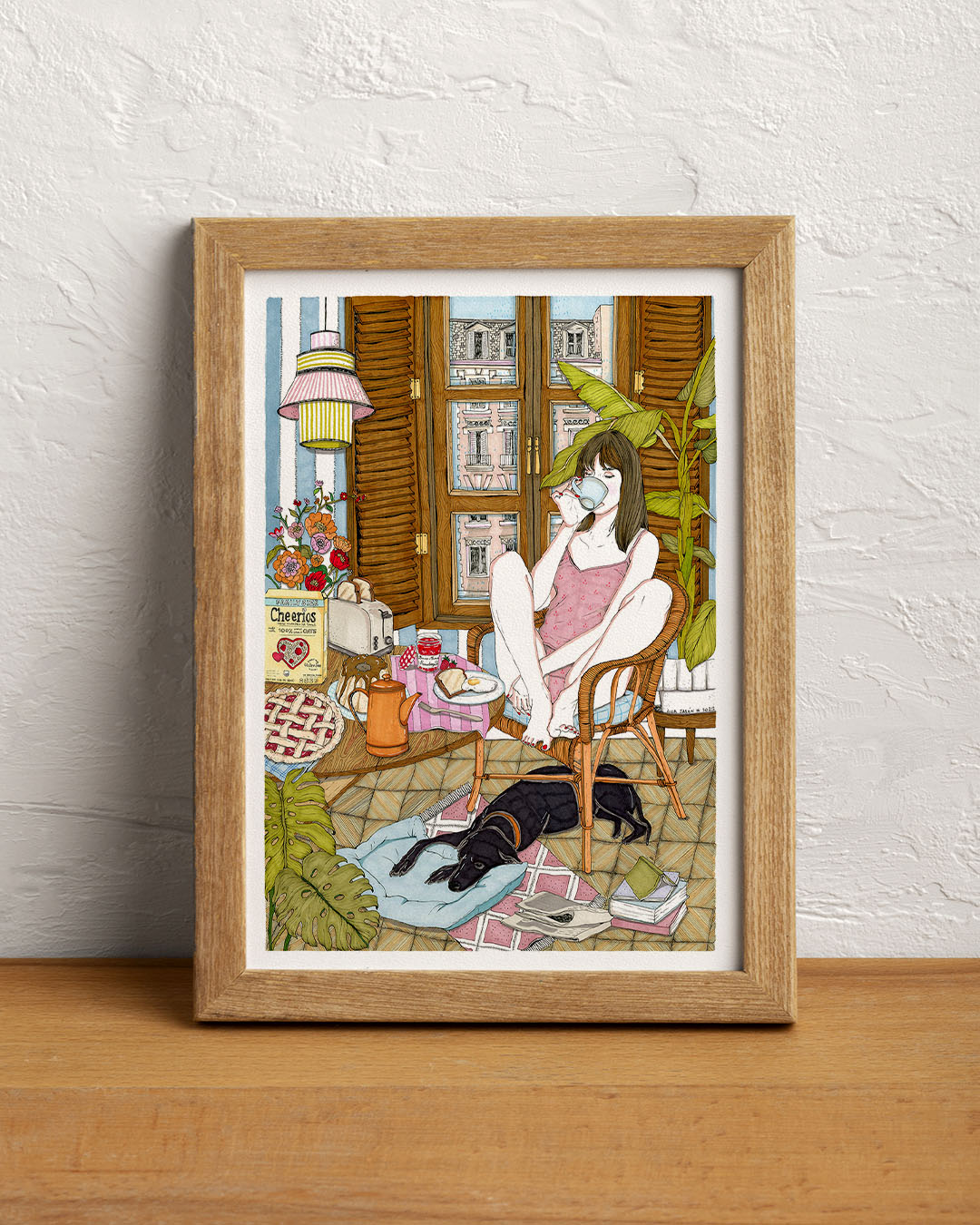 ilustración chica en casa