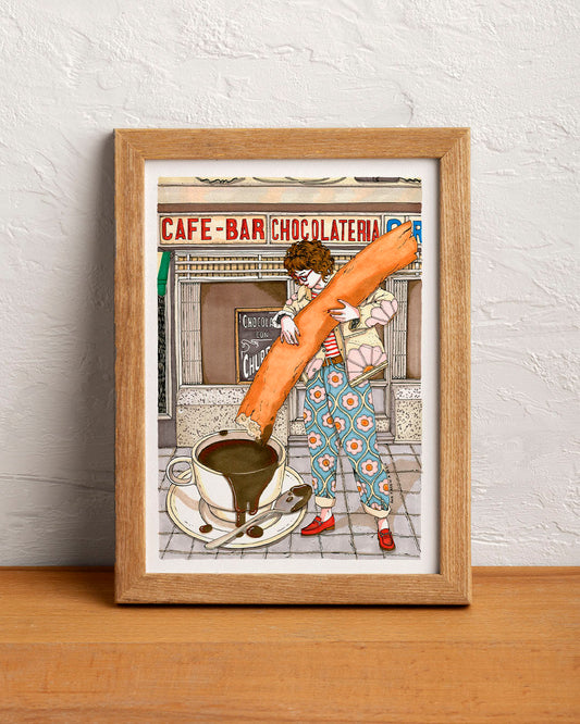 ilustración churros con chocolate