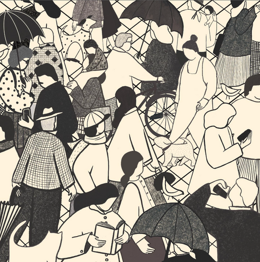 ilustracion city people monocromo