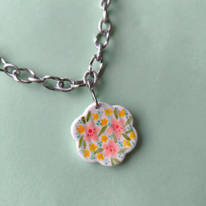 Collar charm artesanal flor cuadros