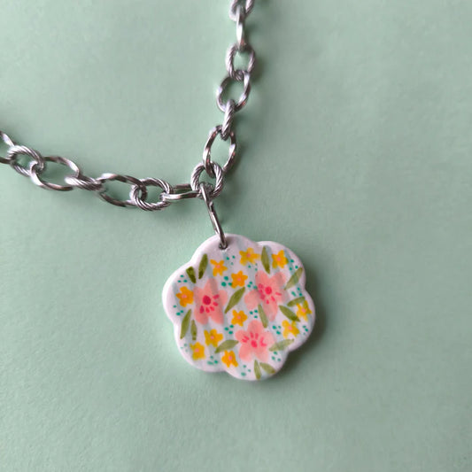 Collar charm artesanal flor cuadros