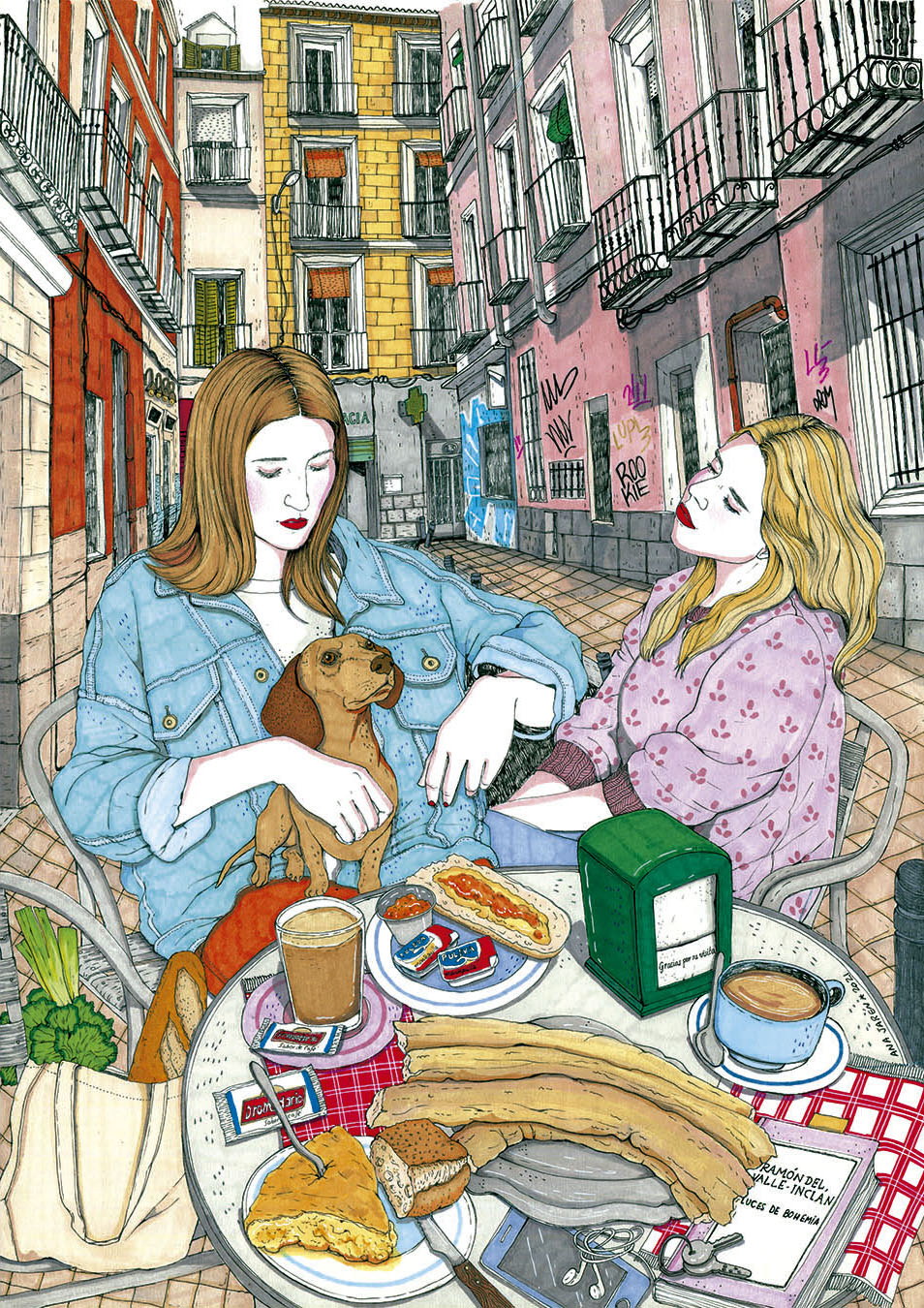 ilustración desayuno en malasaña
