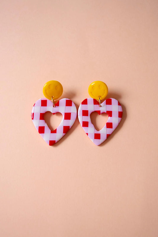Pendientes pendientes corazon grande Vichy-smiley – JULIAHACECOSAS | Tienda de diseño Barcelona