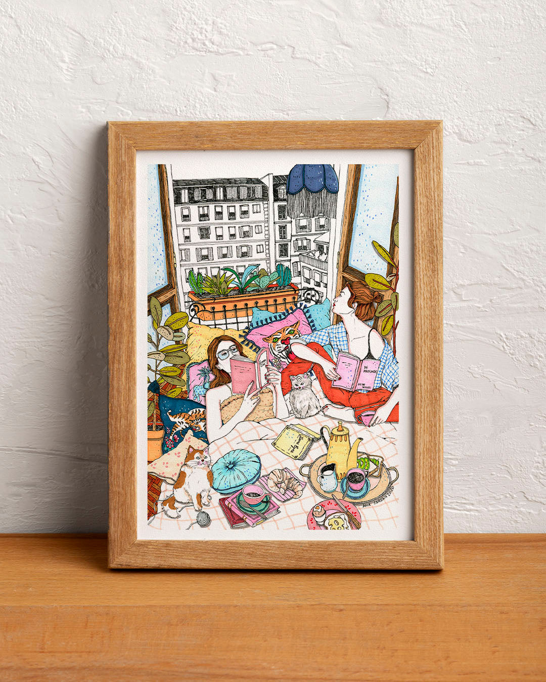 ilustración leyendo en casa