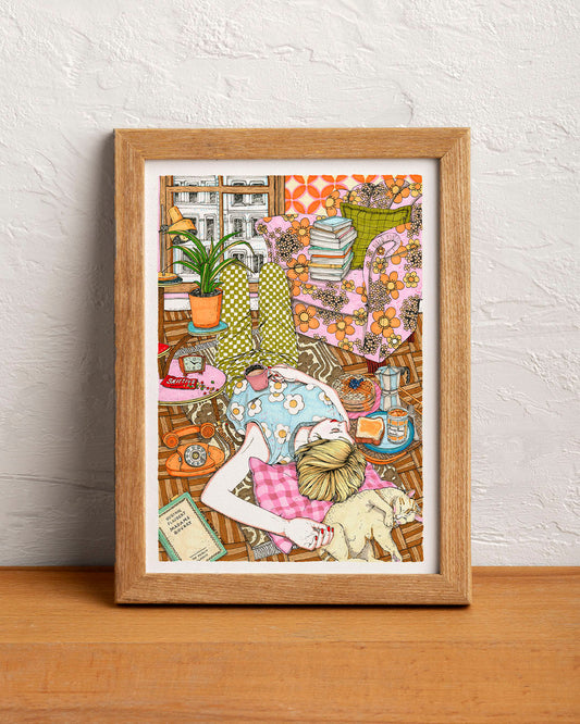 ilustración siesta y gato