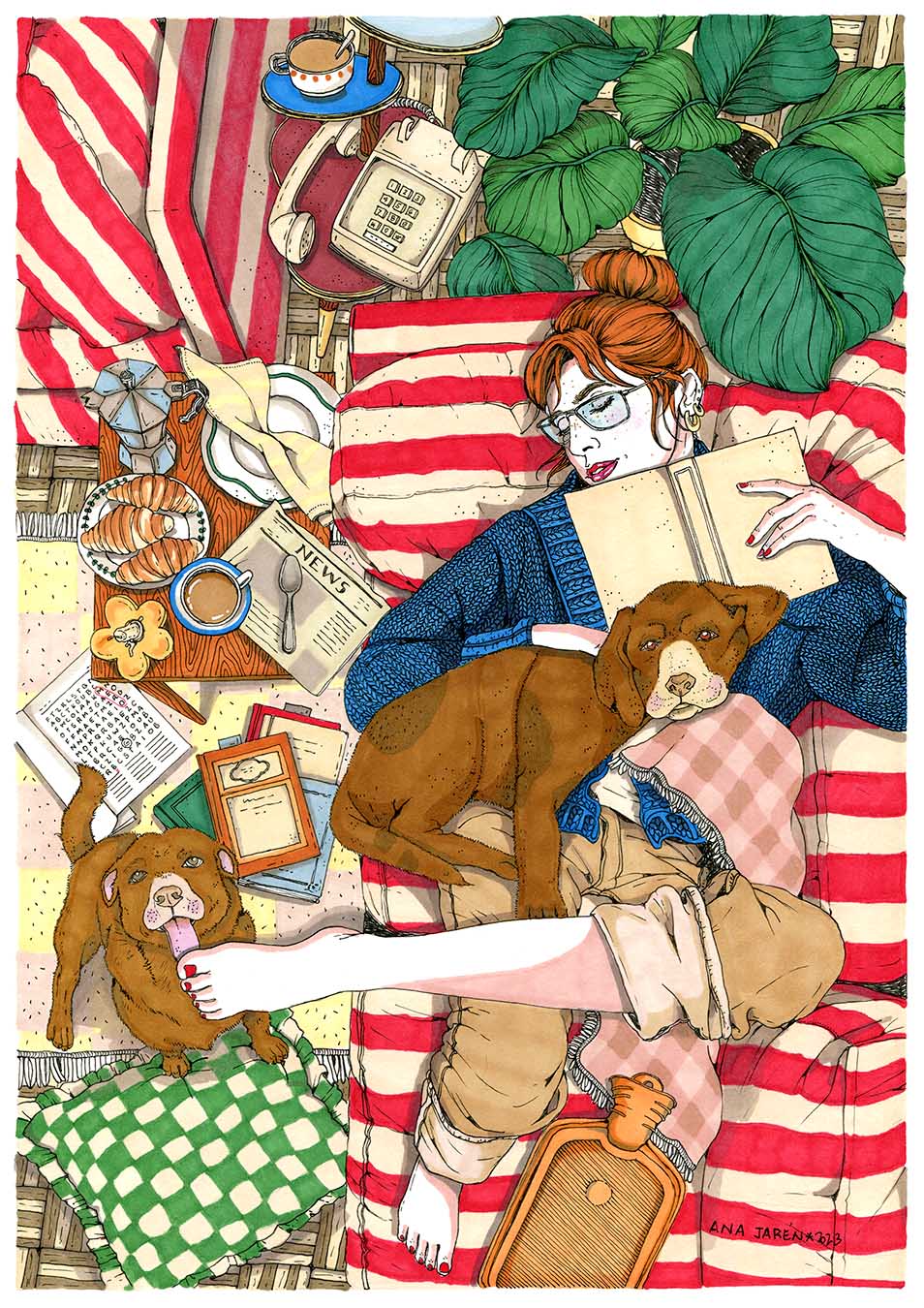 ilustración sofa y perro