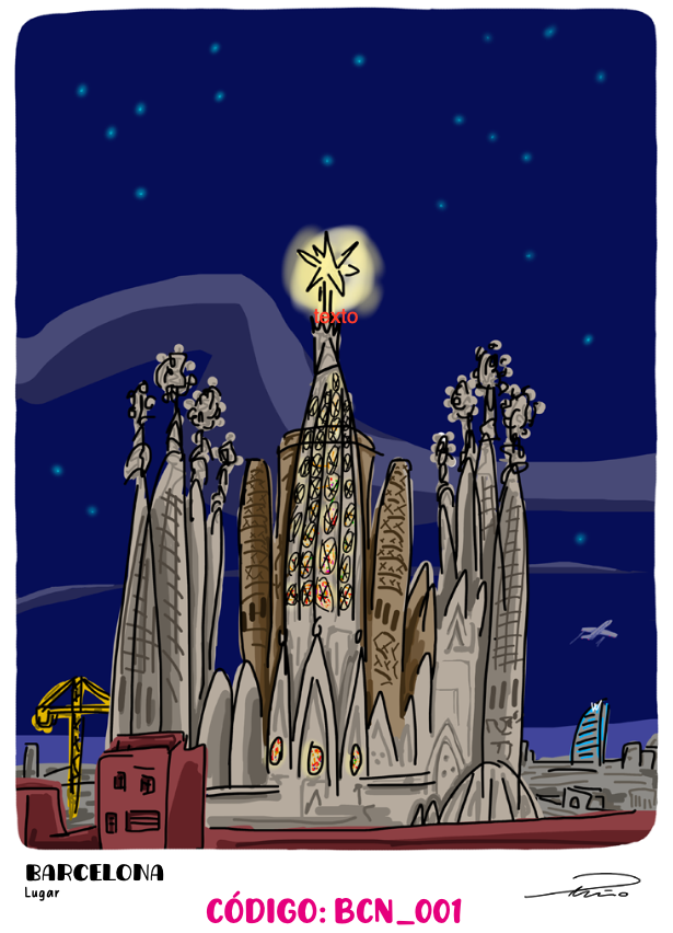 ilustracion Sagrada Familia de noche