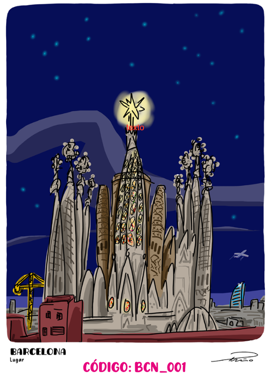 ilustracion Sagrada Familia de noche