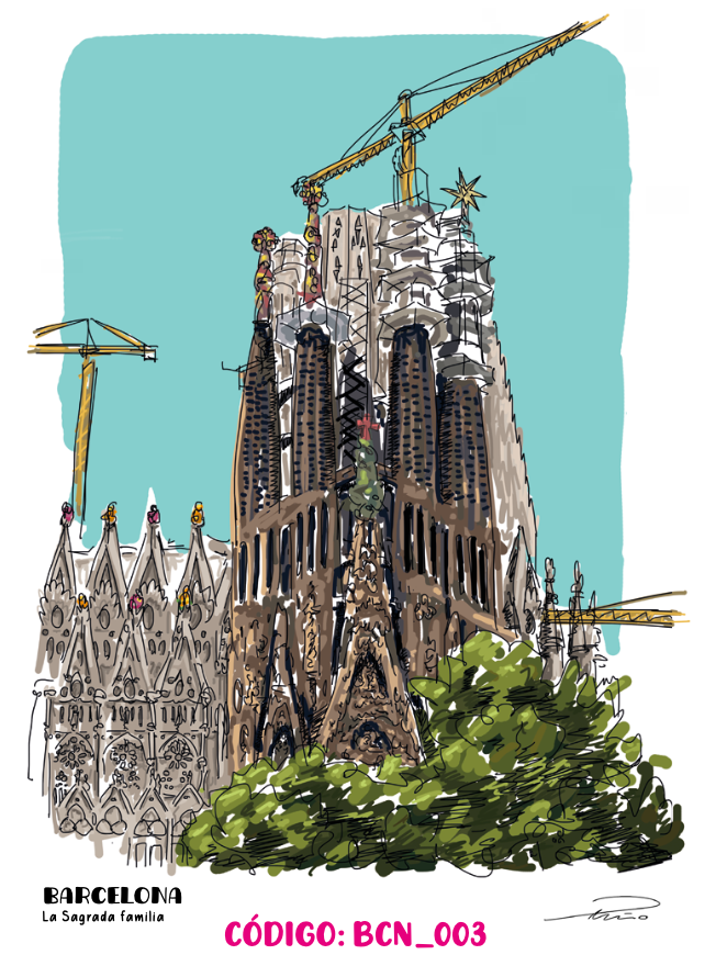 ilustracion Sagrada Familia fondo cielo