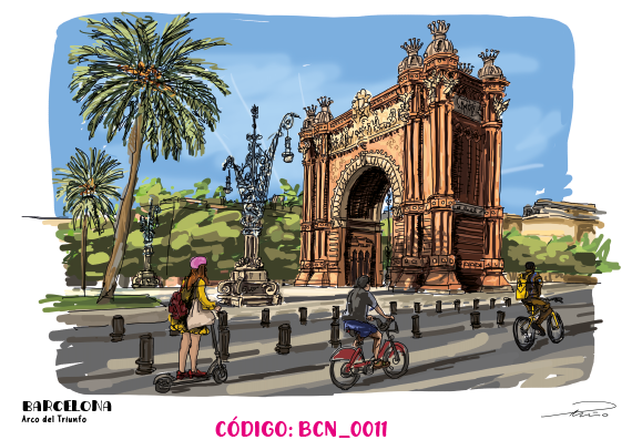 ilustracion Arco del Triumfo fondo cielo